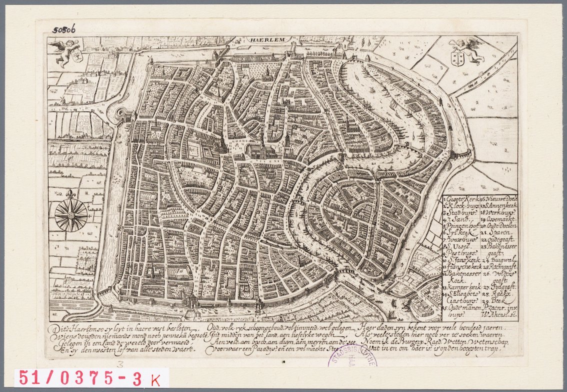 plattegrond Haarlem door Willem Outgersz Akersloot plusm. 1628 beeldbank NHA